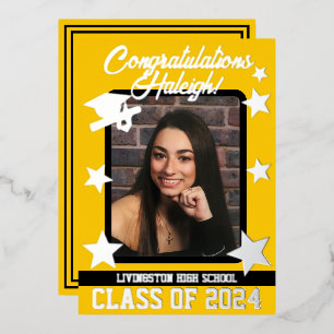 Pet, Diploma en sterren, goud en zwart Afstuderen Folie Uitnodiging