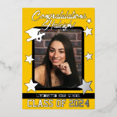 Pet, Diploma en sterren, goud en zwart Afstuderen Folie Uitnodiging (Voorkant)