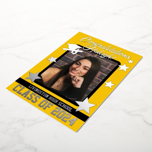 Pet, Diploma en sterren, goud en zwart Afstuderen Folie Uitnodiging (Gedraaid)