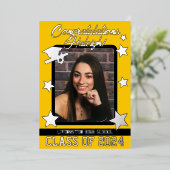 Pet, Diploma en sterren, goud en zwart Afstuderen Folie Uitnodiging (Staand Voorkant)