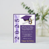 Pet & Diploma Foto, Paarse & Gouden Afstuderen Kaart (Staand voorkant)