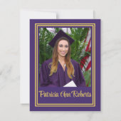 Pet & Diploma Foto, Paarse & Gouden Afstuderen Kaart (Achterkant)