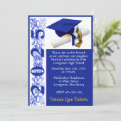 Pet & Diploma Foto Royal Blue & Gold Afstuderen Kaart (Staand voorkant)