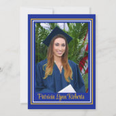 Pet & Diploma Foto Royal Blue & Gold Afstuderen Kaart (Achterkant)
