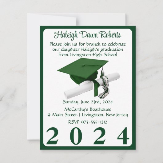 Pet & Diploma Groen & Wit Afstudeerfeest Kaart (Voorkant)