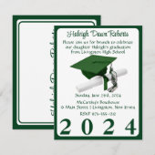 Pet & Diploma Groen & Wit Afstudeerfeest Kaart (Voorkant / Achterkant)