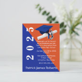 Pet & Diploma, Koninklijk Blauw & Oranje Afstudere Kaart (Staand voorkant)