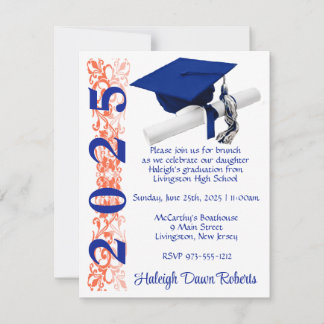 Pet & Diploma, Koninklijk Blauw & Oranje Afstudere Kaart