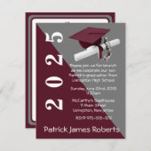 Pet & Diploma, Maroon & Grijs Afstuderen Kaart (Voorkant / Achterkant)