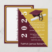 Pet & Diploma, Maroon & Metallic Goud Afstuderen Kaart (Voorkant / Achterkant)