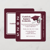 Pet & Diploma, Maroon & Wit Rond Afstuderen Kaart (Voorkant / Achterkant)