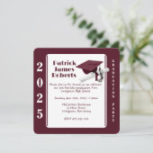 Pet & Diploma, Maroon & Wit Rond Afstuderen Kaart (Staand voorkant)