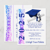 Pet & Diploma, Paarse & Blauwe Hue Afstuderen Kaart (Voorkant / Achterkant)