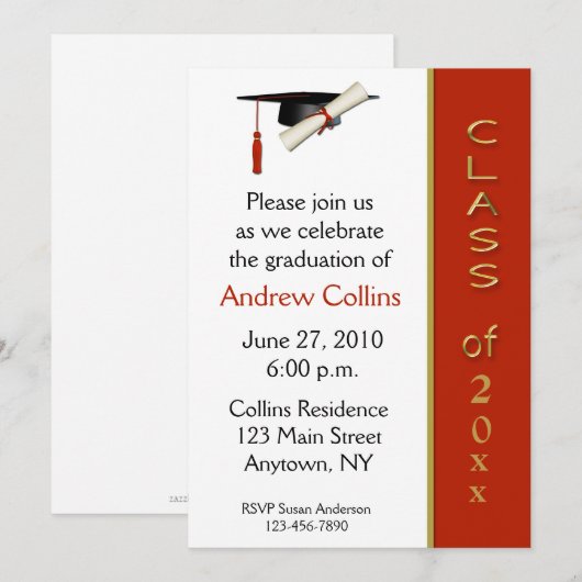 Pet Diploma Red Gold Afstuderen Uitnodiging (Voorkant / Achterkant)