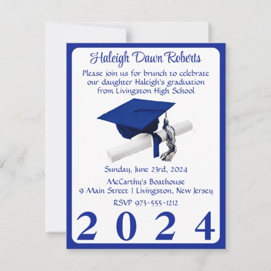 Pet & Diploma Royal Blauw Afstudeerfeest Kaart (Voorkant)