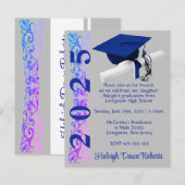 Pet & Diploma, Royal Blue & Paarse Hue Afstuderen Kaart (Voorkant / Achterkant)