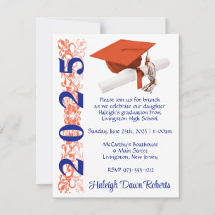 Pet & Diploma, Sinaasappel & Royal Blue Afstuderen Kaart