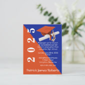 Pet & Diploma, Sinaasappel & Royal Blue Afstuderen Kaart (Staand voorkant)
