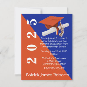 Pet & Diploma, Sinaasappel & Royal Blue Afstuderen Kaart