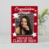 Pet Diploma & Stars Red & Silver Afstuderen Folie Uitnodiging (Staand Voorkant)