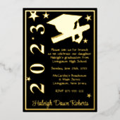 Pet, Diploma, sterren Black & Gold Afstuderen Folie Uitnodiging (Voorkant)