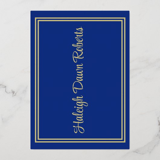 Pet, diploma & sterren, Royal Blue & Gold Afstuder Folie Uitnodiging (Achterkant)