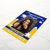 Pet, Diploma, sterren, Royal Blue & Gold Afstudere Folie Uitnodiging (Gedraaid)