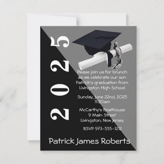 Pet & Diploma, Zwart & Grijs Afstuderen Kaart (Voorkant)