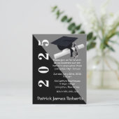 Pet & Diploma, Zwart & Grijs Afstuderen Kaart (Staand voorkant)
