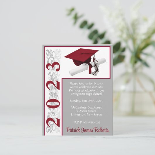 Pet/diplomaat, kardinaal rood, grijs, wit Afstuder Kaart (Staand voorkant)