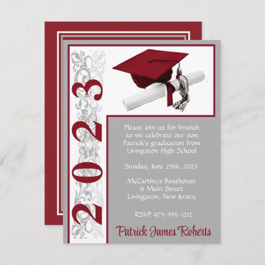 Pet/diplomaat, kardinaal rood, grijs, wit Afstuder Kaart (Voorkant / Achterkant)