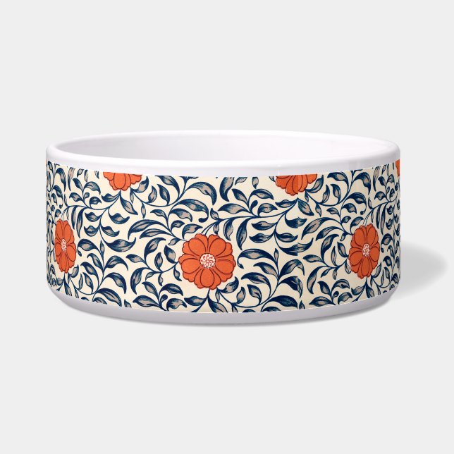 Pet Dish met rood en zwart  Floral Patroon Voerbakje (Voorkant)