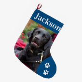 Pet Dog Aangepaste Fotofeestdag Blauw Aangepast Grote Kerstsok (Voorkant (Hangend))