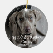 Pet Dog Cat Foto: Mijn eerste kersthandschrift Keramisch Ornament (Voorkant)