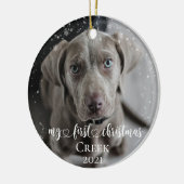 Pet Dog Cat Foto: Mijn eerste kersthandschrift Keramisch Ornament (Links)