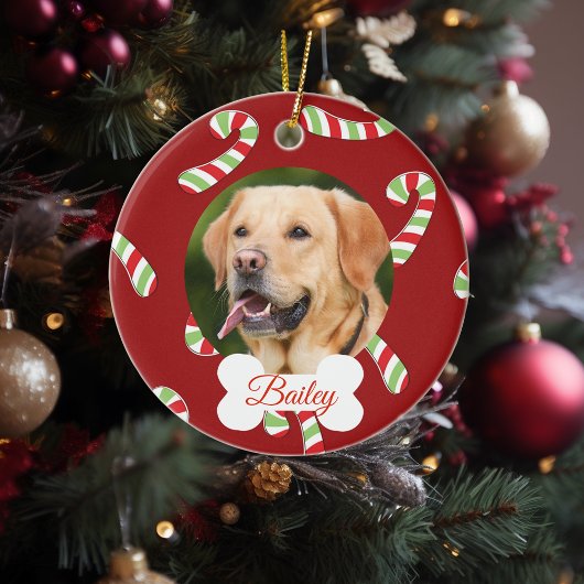 Pet Dog Cat Holiday Pas Foto Candy Cane aan Keramisch Ornament