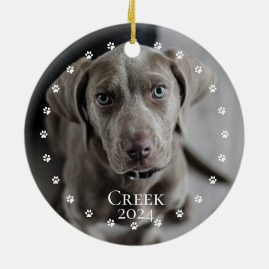 Pet Dog Cat Photo Minimalistic Paws Circle Keramisch Ornament (Achterkant)