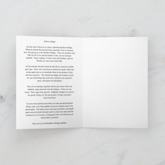 Pet Dog Cat Rainbow Bridge Sympathie Kaart (Binnen)