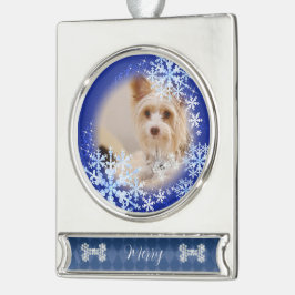 Pet Dog Christmas Blue Ornament Verzilverd Banner Ornament