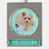 Pet Dog Christmas Blue Ornament Verzilverd Banner Ornament (Voorkant)