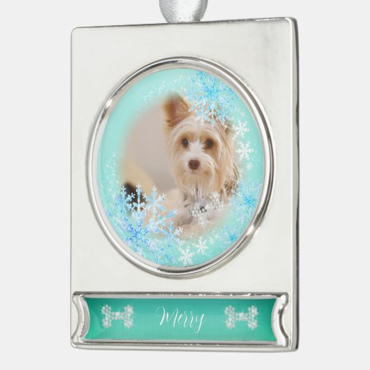 Pet Dog Christmas Blue Ornament Verzilverd Banner Ornament (Links)