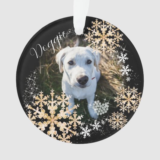 Pet Dog Christmas Gold Zwart Ornament (voorkant)