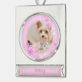 Pet Dog Christmas Roze Ornament Verzilverd Banner Ornament