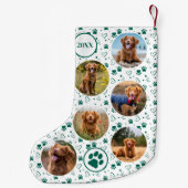 Pet Dog Custom Fotocollage Monogram Paw Prints Kleine Kerstsok (Achterkant)