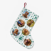 Pet Dog Custom Fotocollage Monogram Paw Prints Kleine Kerstsok (Voorkant (Hangend))
