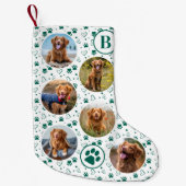 Pet Dog Custom Fotocollage Monogram Paw Prints Kleine Kerstsok (Voorkant)