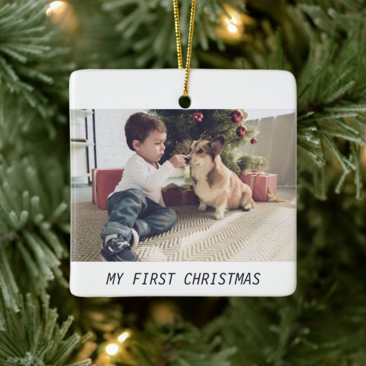 Pet Dog Cute First Kerstfotoscript Keramisch Ornament (Boom)