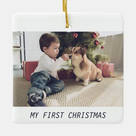 Pet Dog Cute First Kerstfotoscript Keramisch Ornament (Voorkant)