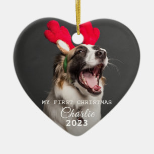 Pet Dog Eerste Kerstmis Foto's Script Ornament