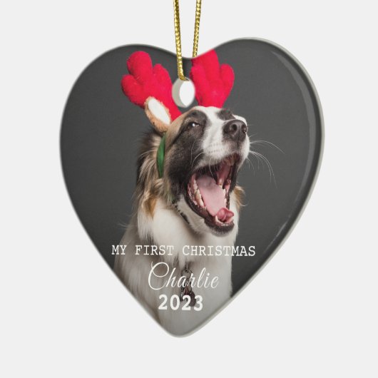 Pet Dog Eerste Kerstmis Foto's Script Ornament (Links)